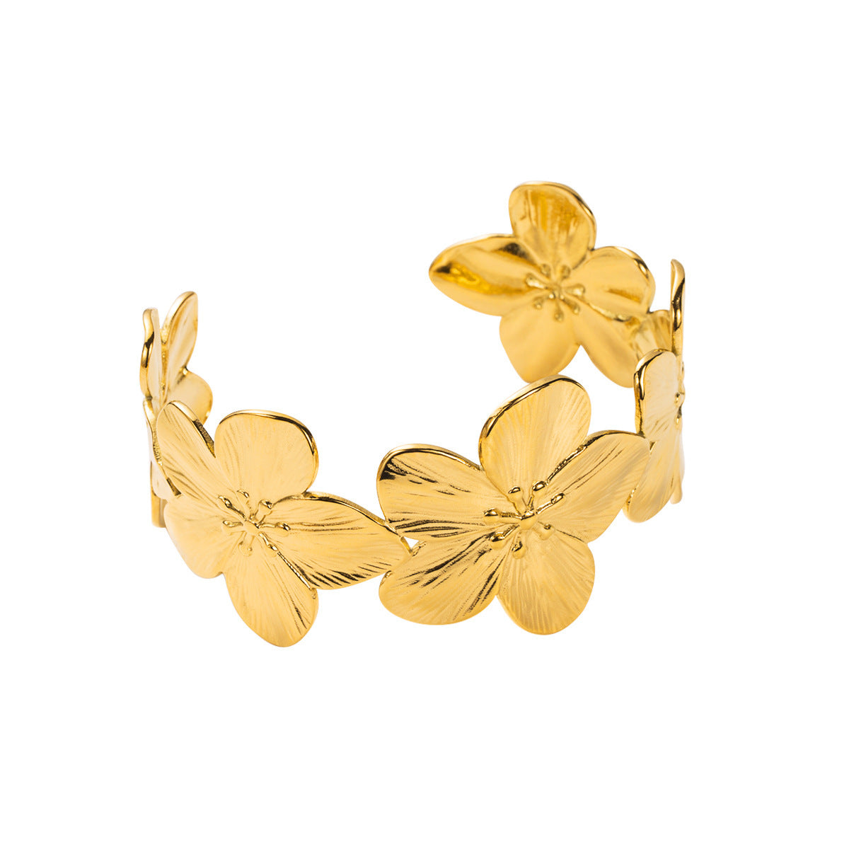 Pulsera de aro minimalista con mariposa y flores en tonos fríos con acabado de hierro galvanizado