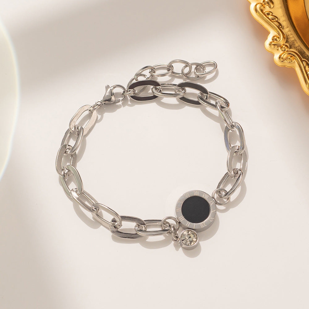 Fashion Minimalist Geometric Titanium Steel Bracelet with Zircon Inlay and 18K Rose Gold Plating for Women