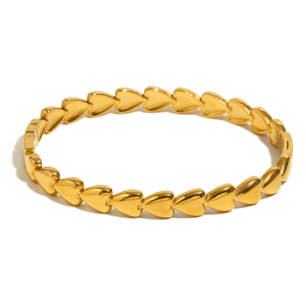 Bracciale Minimalista in Acciaio Inossidabile Placcato Oro 18K con Chiusura a Moschettone a Cuore