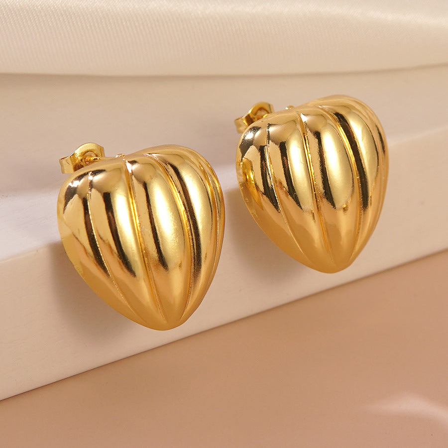 Elegant Minimalist Heart Geometric Stamped Stainless Steel Earrings for Women