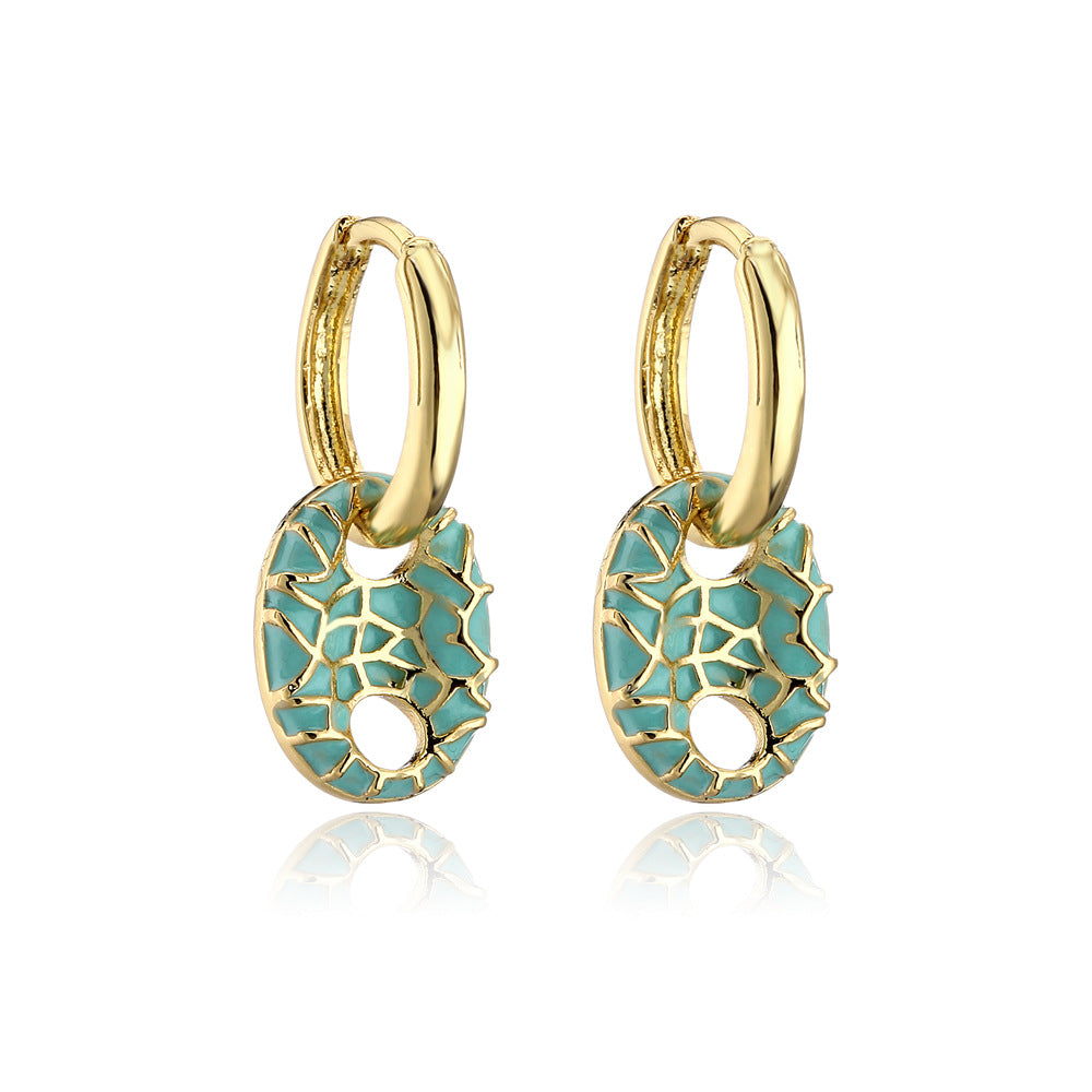 Colorful Drip Oil Geometric Gold Plated Brass Earrings for Women