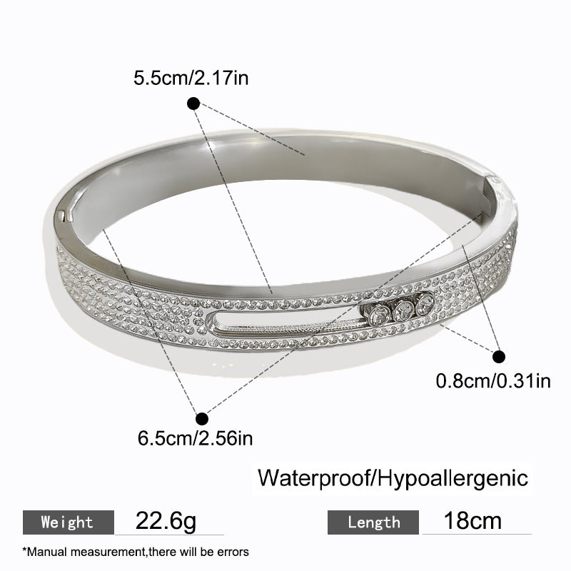 Vintage Geometric Titanium Steel Plated Cubic Zirconia Sliding Bracelet for Women
