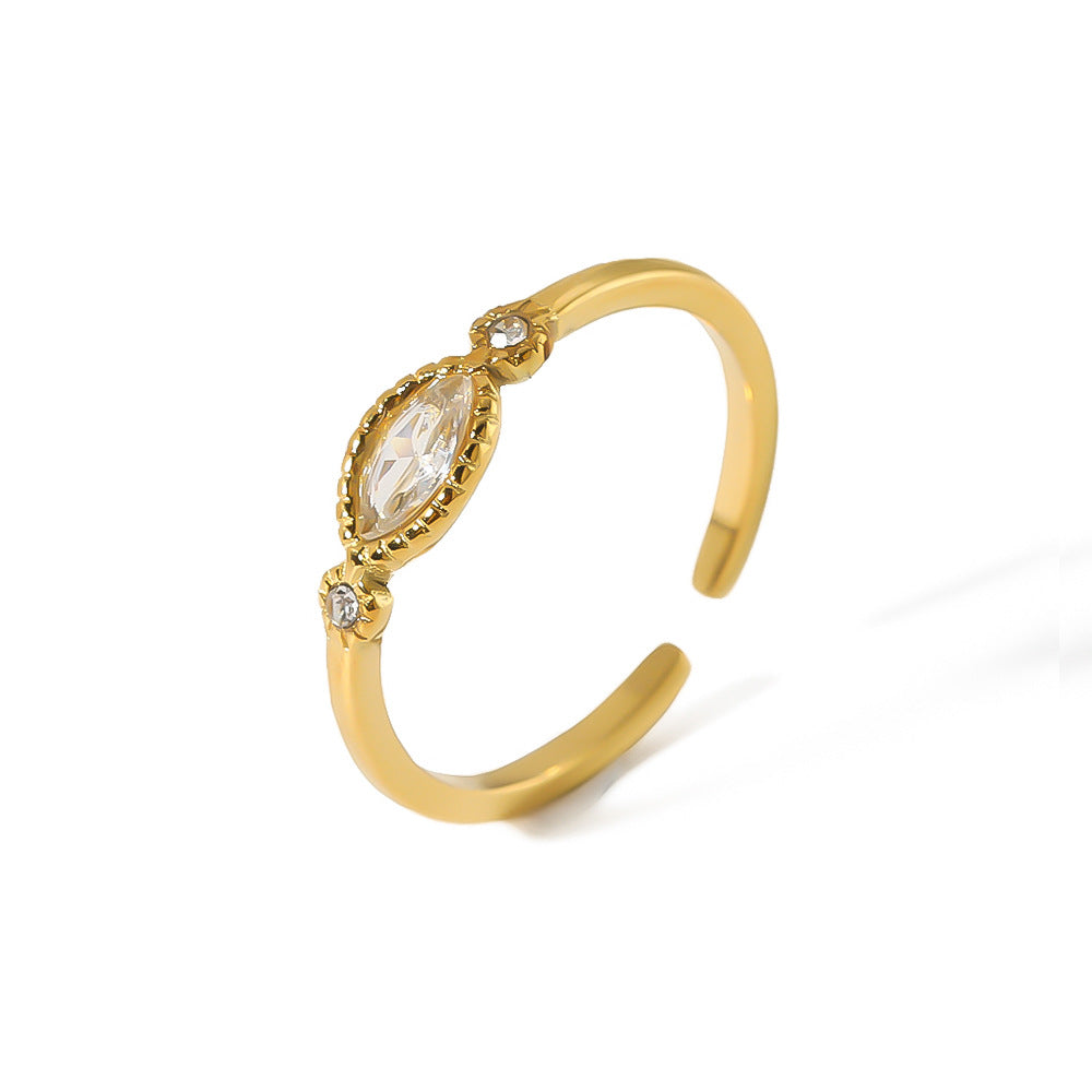 Ins Style Geometric Titanium Steel Ring with White Zircon Inlay Adjustable Fashion Open Band Jewelry for Women