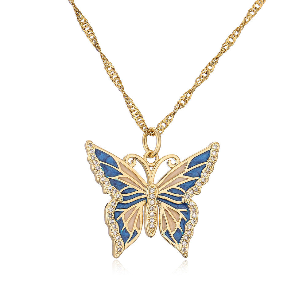 Minimalist Butterfly Pendant Necklace for Women in Copper with 18K Gold Plating and Enamel Finish Featuring Cubic Zirconia Accents