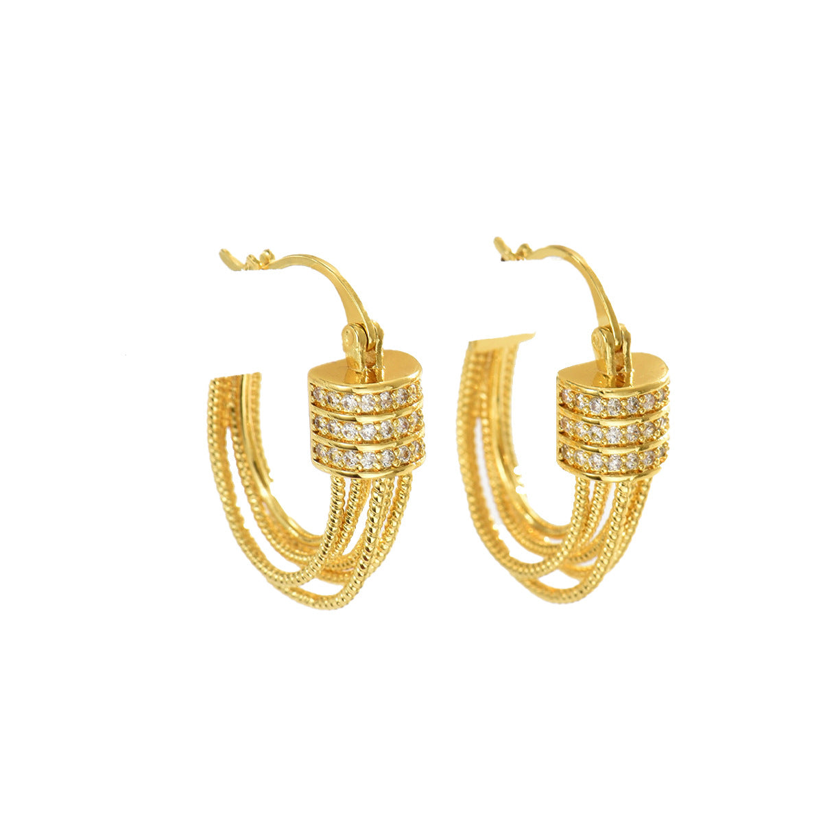 Pendientes de Cobre Geométricos Minimalistas en Forma de U con Incrustaciones de Circones para Mujer