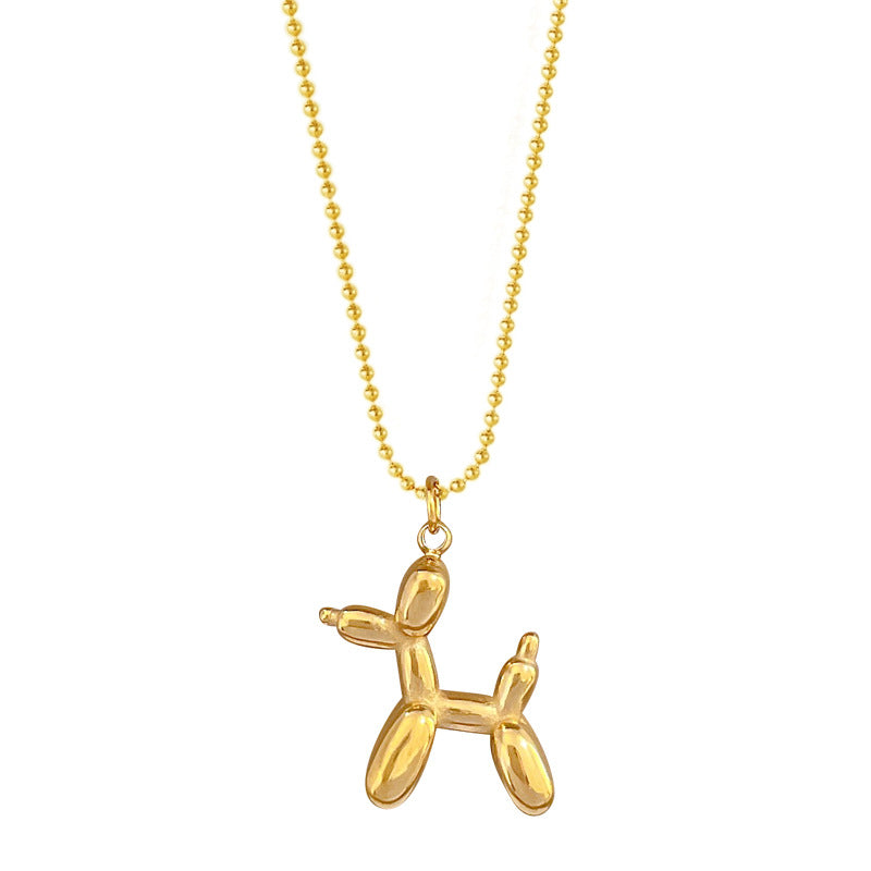Collana con Ciondolo a Cane Geometrico Minimalista in Acciaio al Titanio per Donna e Uomo con Finitura Placcata Oro e Design a Catena Clavicolare