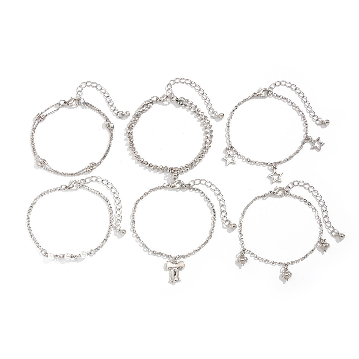Minimalist Alloy Plated Butterfly Geometric Pearl Bracelet Set for Women