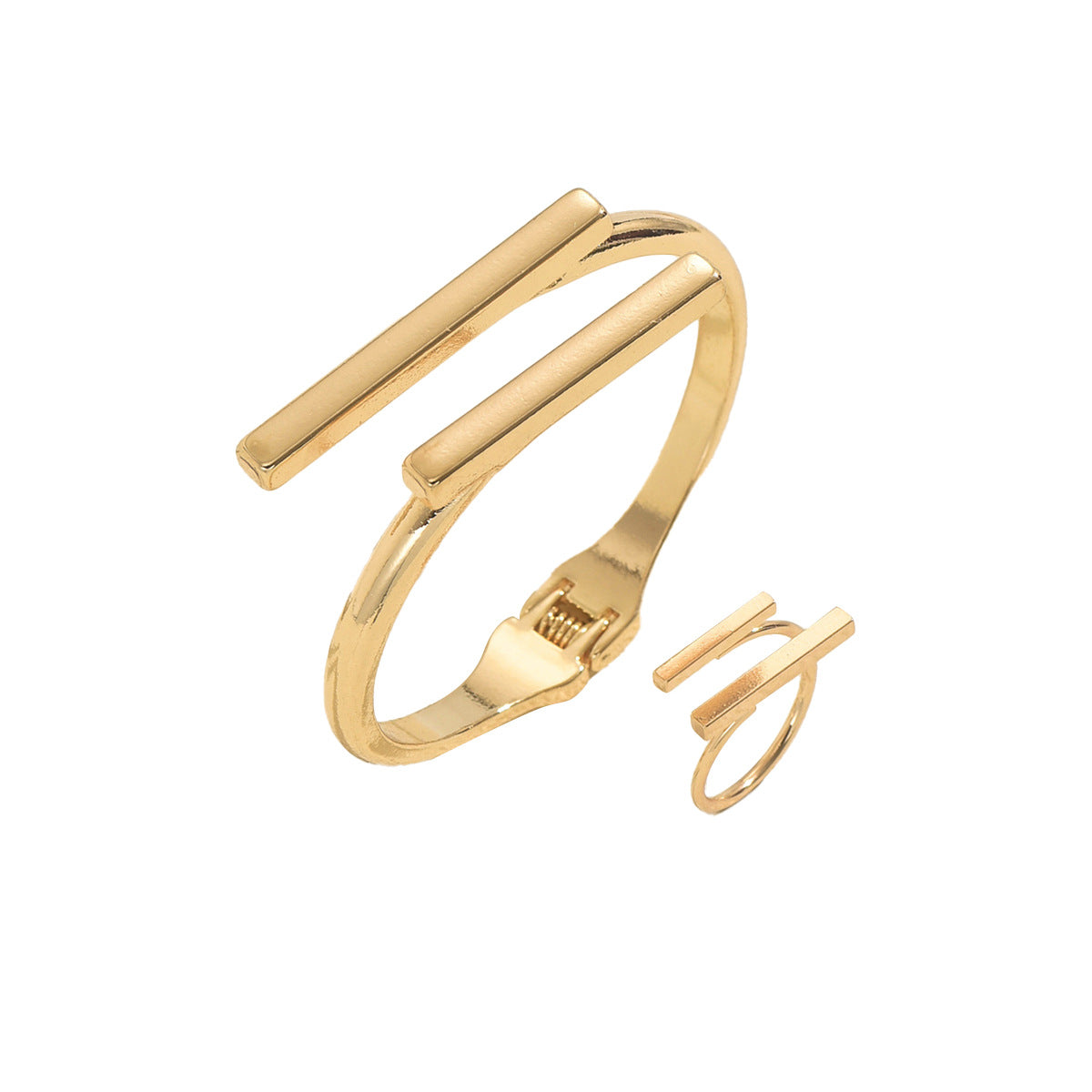 Conjunto de pulsera y anillo minimalistas de aleación de zinc chapada con diseño de lujo ligero y elegante para mujer