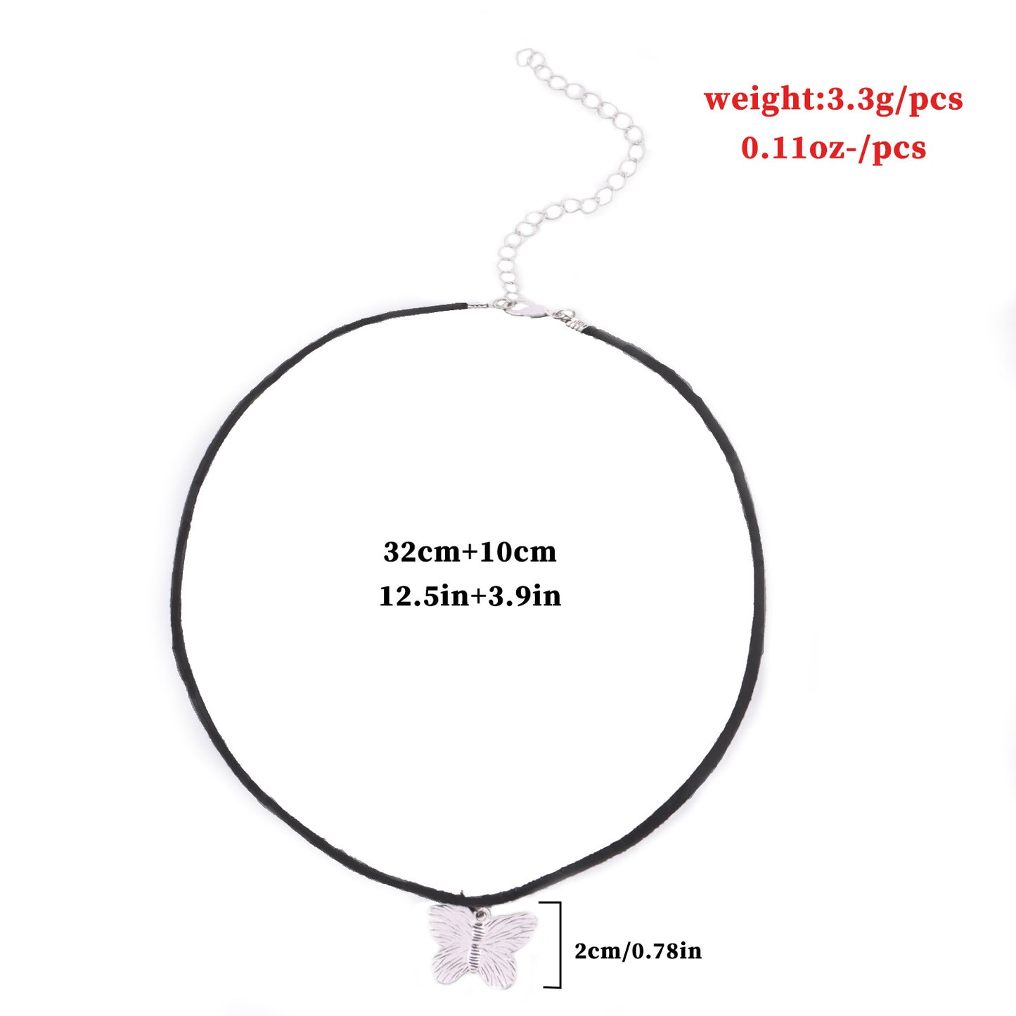 Punk Style Butterfly Pendant Necklace for Women with Electroplated Alloy and Faux Suede Cord