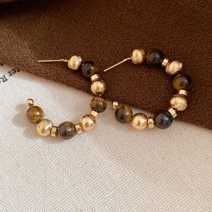 Pendientes de tuerca geométricos de ojo de tigre chapados en bronce mate para mujer, joyería de lujo minimalista artística vintage