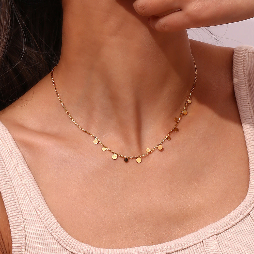 Fashionable Minimalist Round Geometric Pendant Necklace for Women Stainless Steel with 18K Gold Plating
