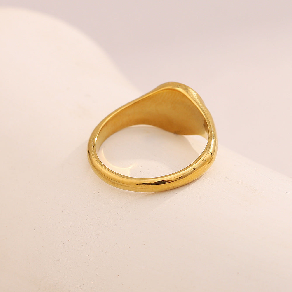 Minimalist Moon-Shaped Geometric Stainless Steel Ring with 18K Gold Plating for Women