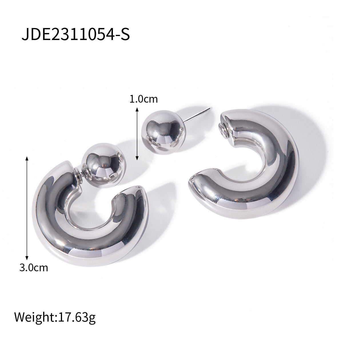 Unique Geometric 16K Gold Plated Stainless Steel C-Shape Front Back Earrings for Women