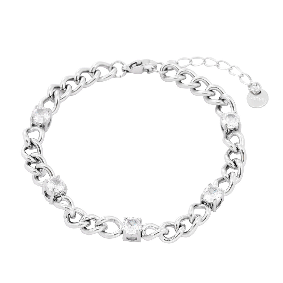 Fashionable Geometric Stainless Steel Bracelet for Women with 18K Gold Plating and Colorful Rhinestone Accents