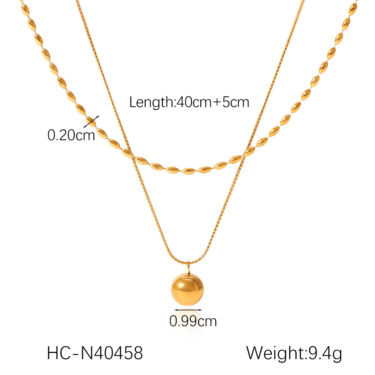 Minimalist Geometric Round Bead Pendant Necklace for Women in Stainless Steel with Titanium Steel Charm and Gold Plated Snake Chain