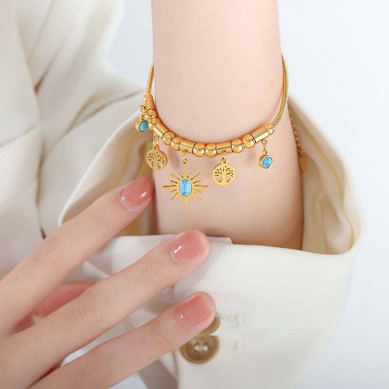 Collana con ciondolo in acciaio al titanio a forma di sole irregolare dal design originale, placcato per uomo e donna