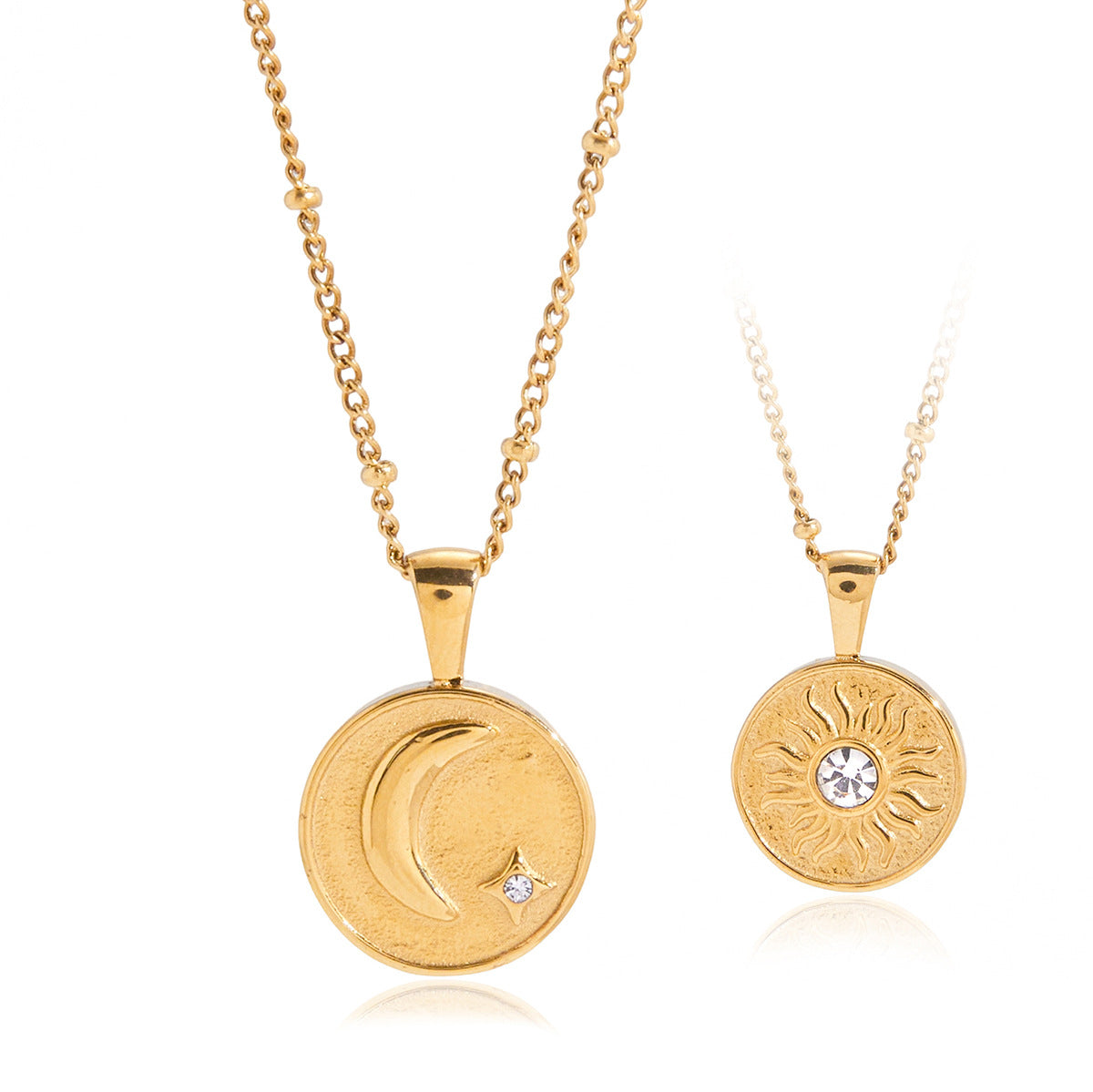 Minimalist 18K Gold Plated Geometric Star Moon Stainless Steel Necklace for Women