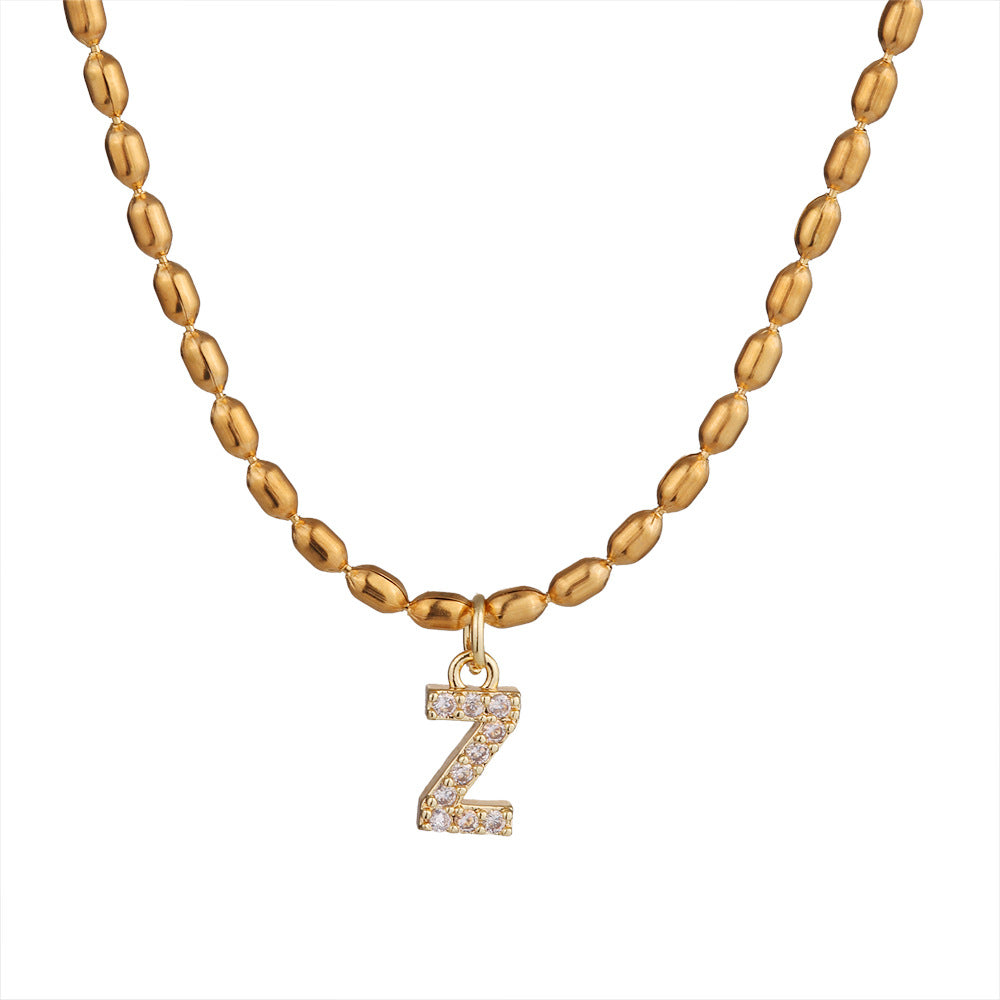 Collana in Acciaio Inossidabile a Forma di Lettera Minimalista con Intarsio di Strass da Donna, Stile Catena Snake, Elegante Gioiello per Clavicola