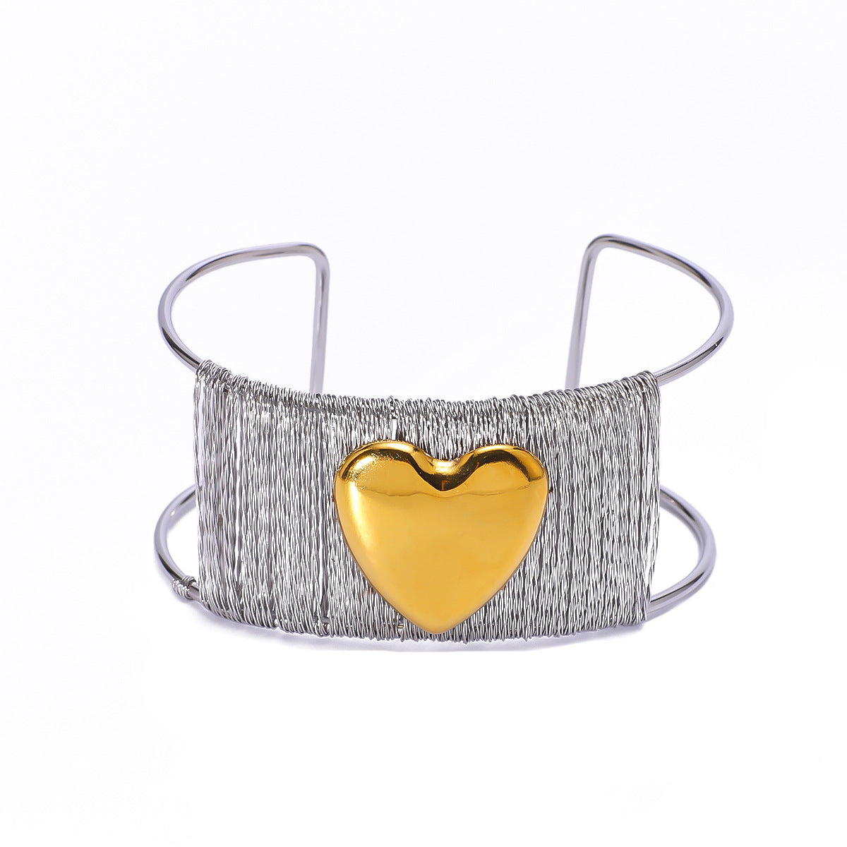 Bracciale minimalista in acciaio inossidabile con placcatura in oro 18 carati, accento a forma di cuore, gioiello da donna audace e unico