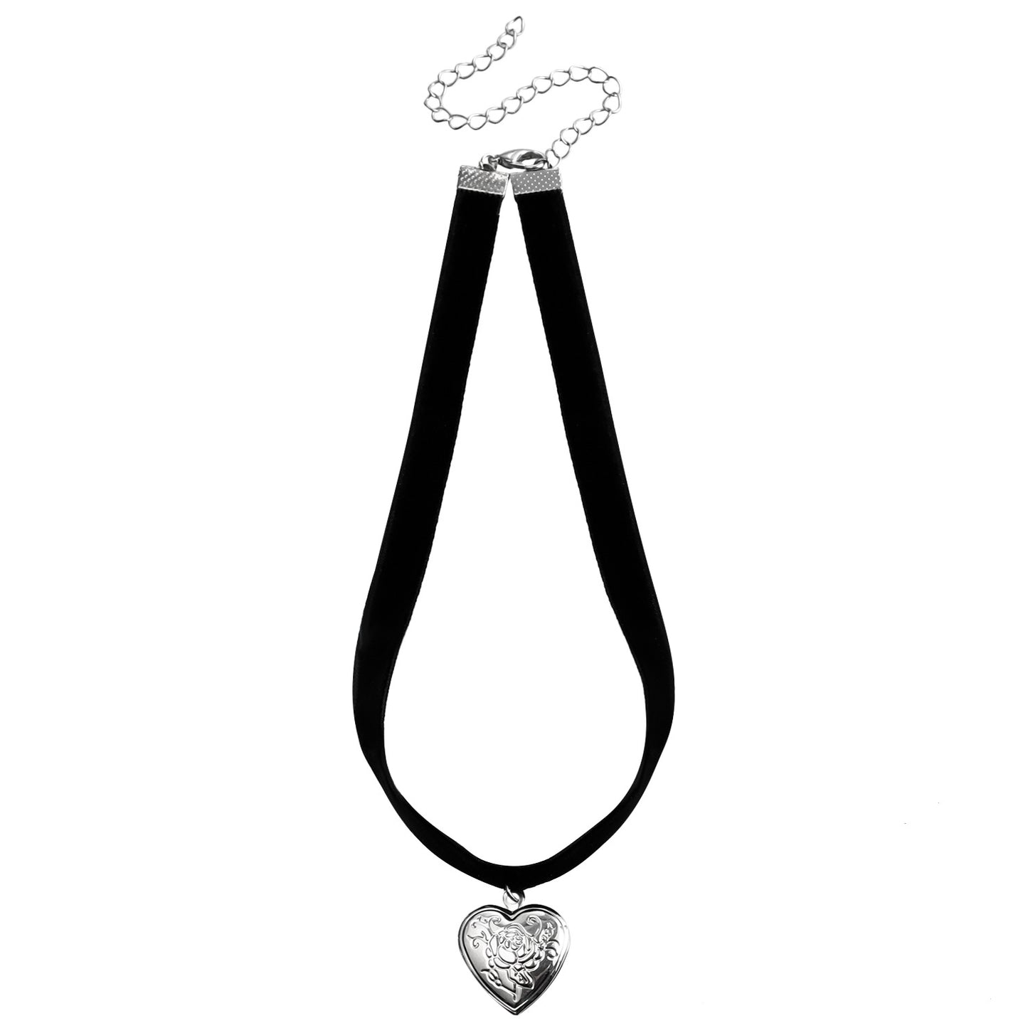 Minimalist Black Satin Ribbon Necklace with Openable Rhinestone Heart Pendant for Women