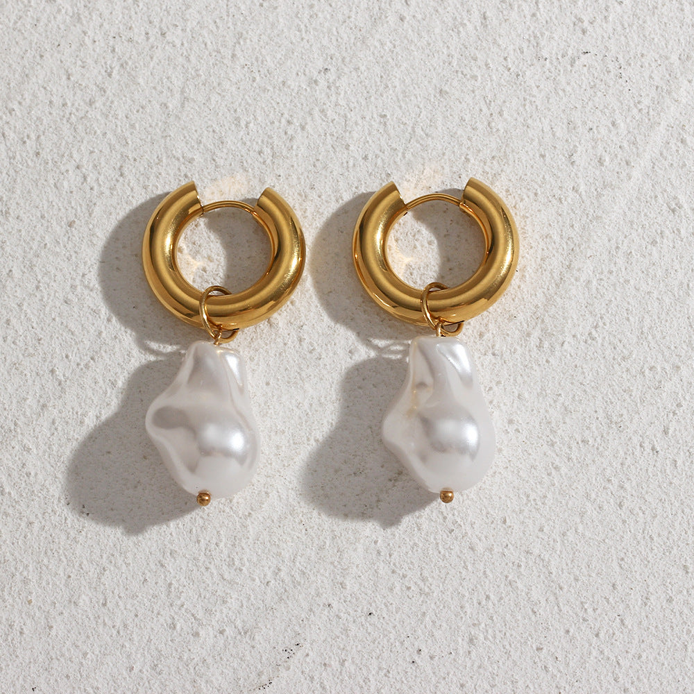 Orecchini da donna in acciaio inossidabile a goccia, placcati sottovuoto in oro 18 carati, stile ufficio alla moda