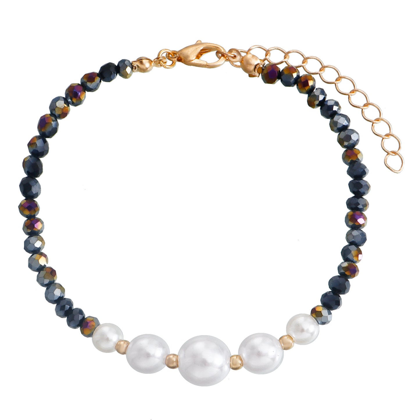 Geometric Black Crystal Faux Pearl Pendant Necklace for Women with Plated Alloy Chain and Clavicle-Style Design