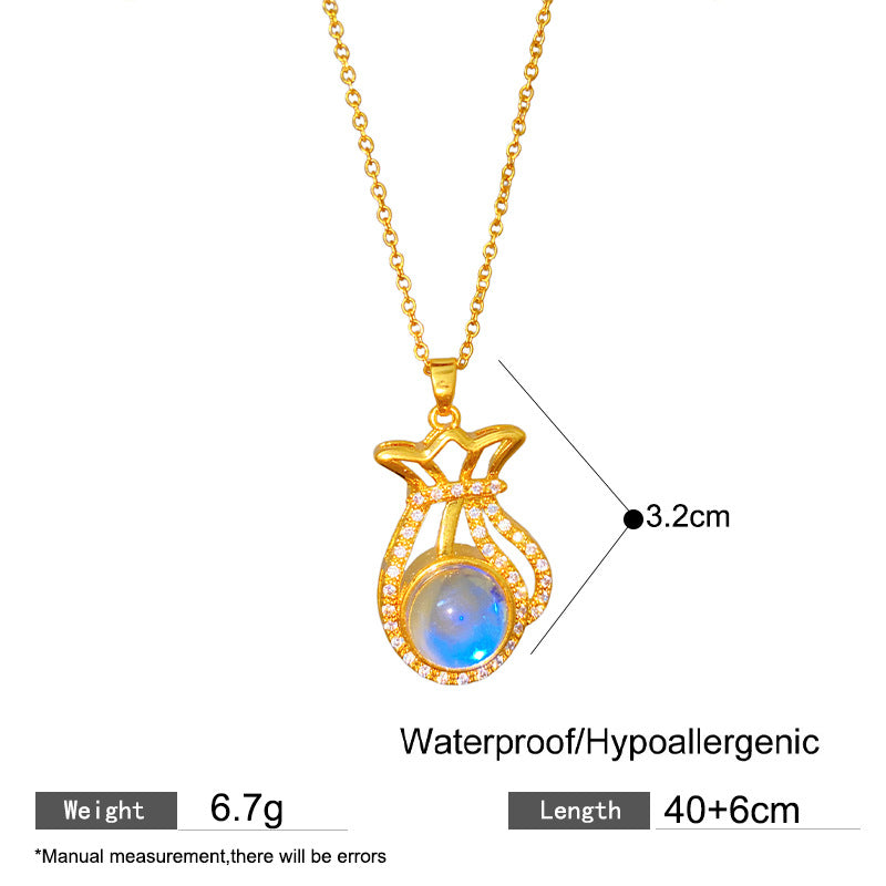 Sweet Luxury Gradient Heart Full Cubic Zirconia Pendant Titanium Steel Cable Chain Necklace