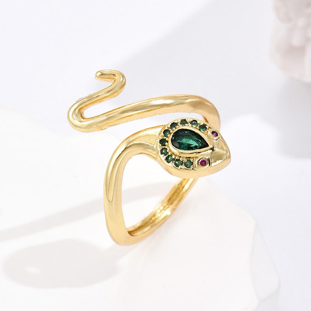 Anello Minimalista a Serpente Geometrico in Rame Placcato Oro Vero con Zirconi Micro-Pavé da Donna