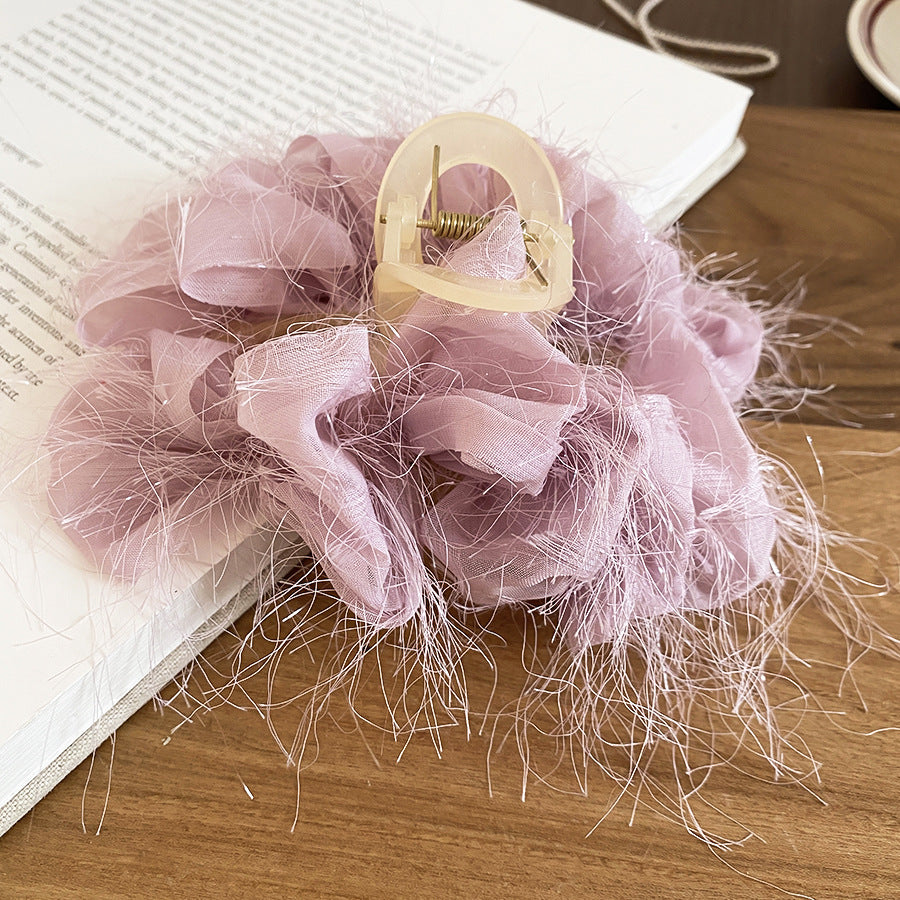 Elegante Fermaglio per Capelli Floreale in Acrilico e Tessuto da Donna con Chiusura a Squalo, Stile Lusso Minimalista per Ufficio o Uso Quotidiano
