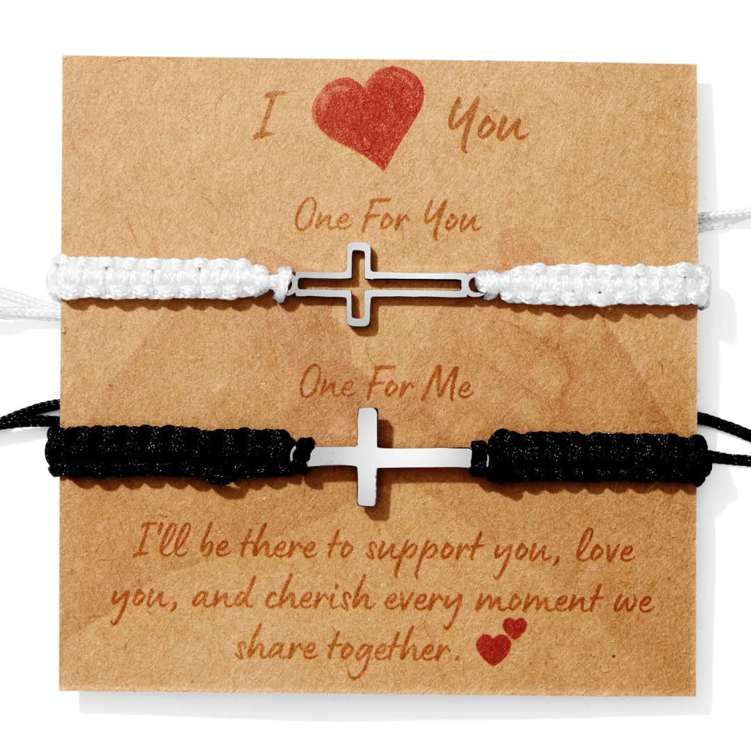Minimalist Stainless Steel Cross Charm Bracelet Unisex Handmade Woven Cord
