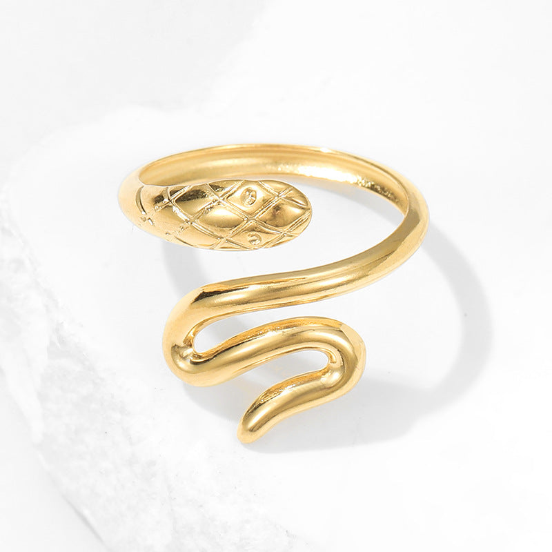 Vintage Snake Open Ring 18K Gold Plated Titanium Steel Adjustable Finger Jewelry for Women