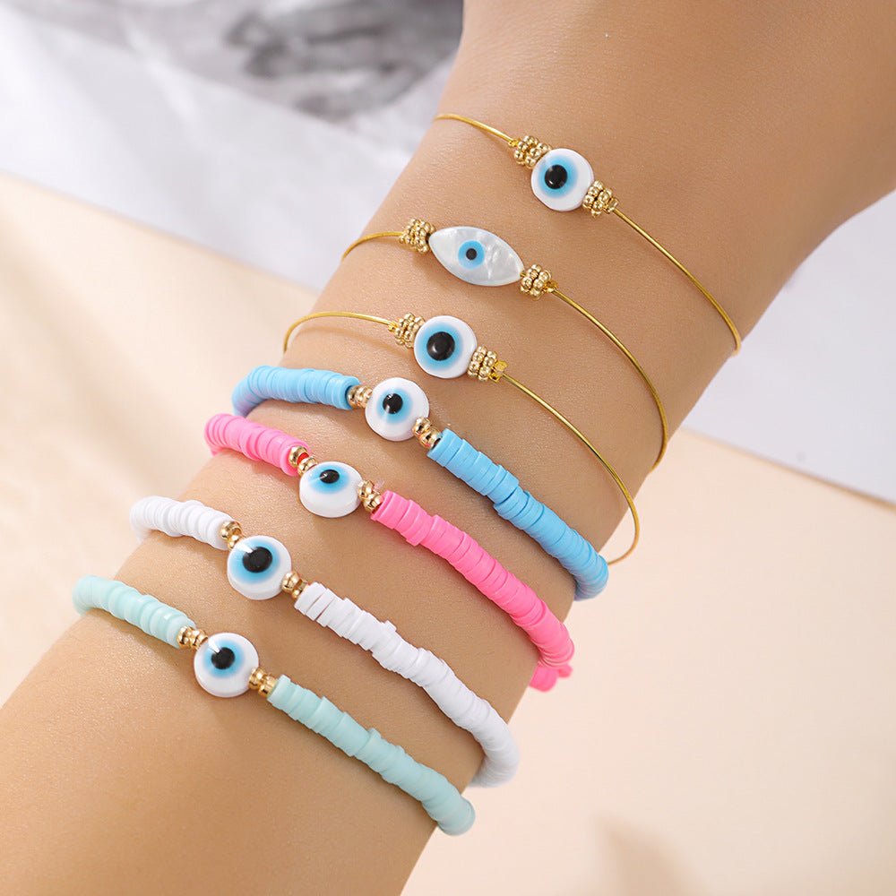 Bohemian Geometric Letter Polymer Clay Brass Acrylic Bracelet Set for Women