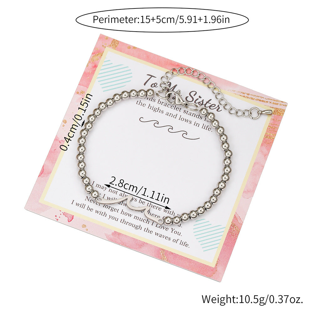Round Stainless Steel Wave Pendant Bracelet with Acrylic Inlay and Lobster Clasp