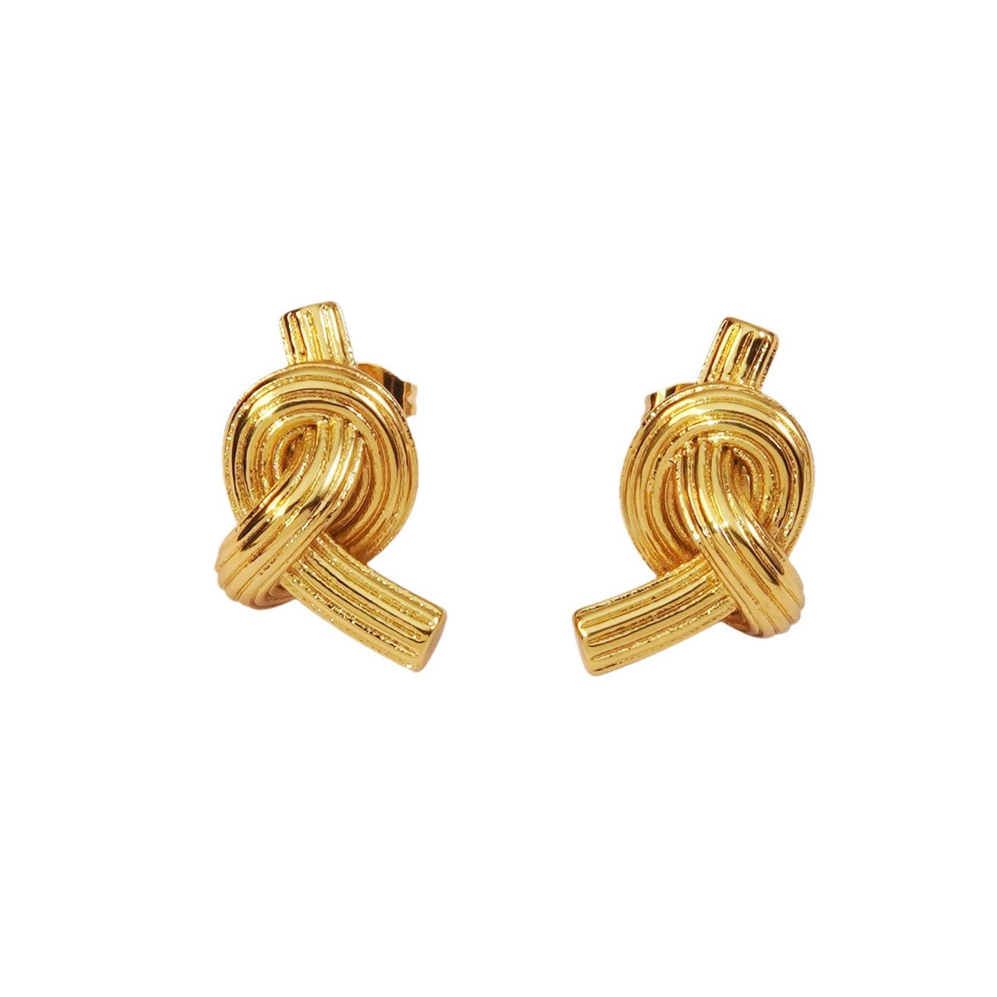 Exaggerated Brushed Plated Stainless Steel Abstract Geometric Knot Stud Earrings for Women