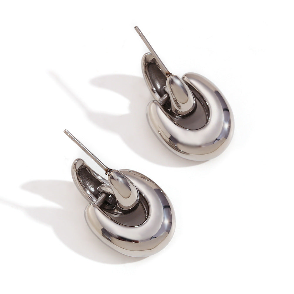 Minimalist Geometric U-Shaped Stainless Steel Earrings with 18K Gold Plating for Women