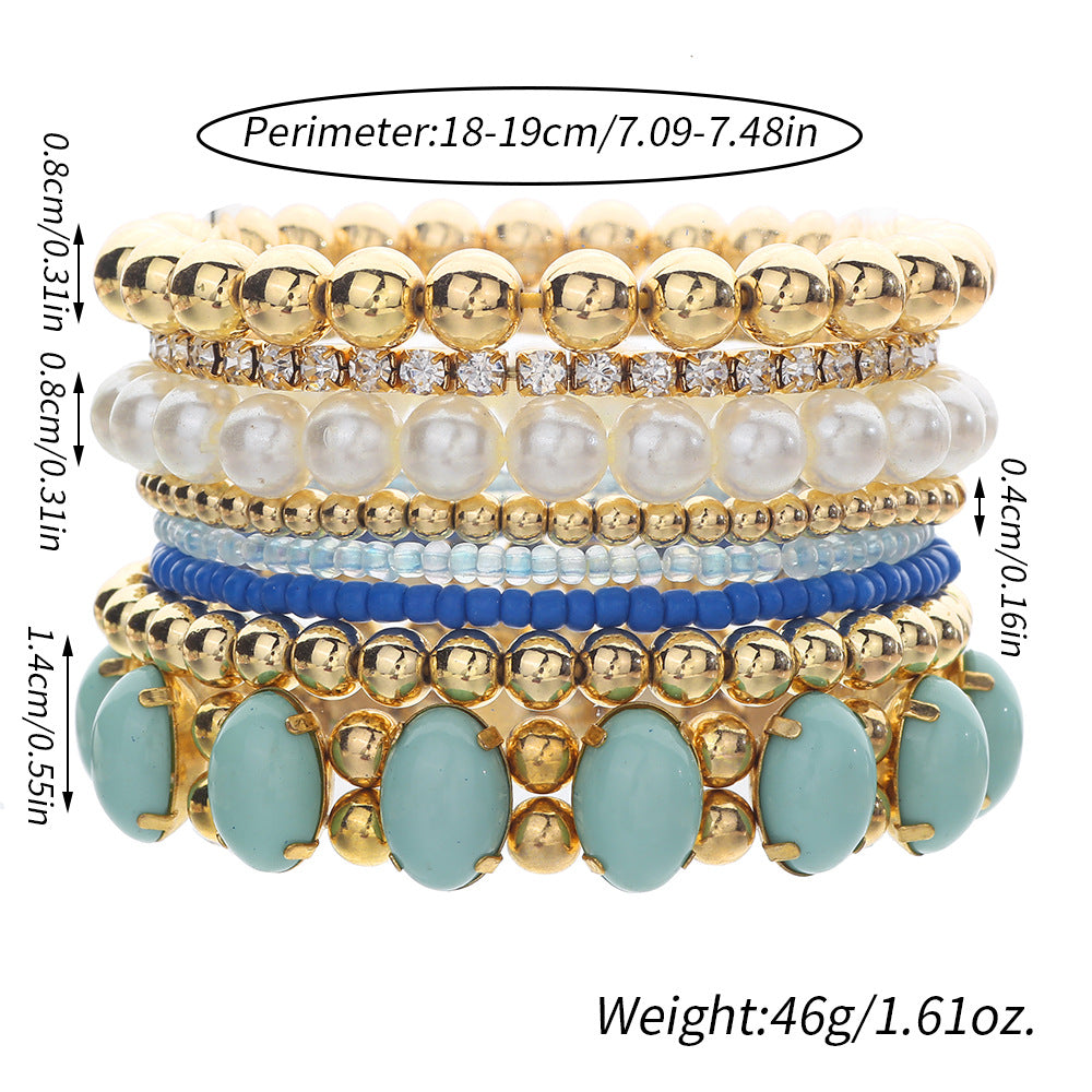 Bohemian Geometric Round Acrylic Pearl Bracelet Set