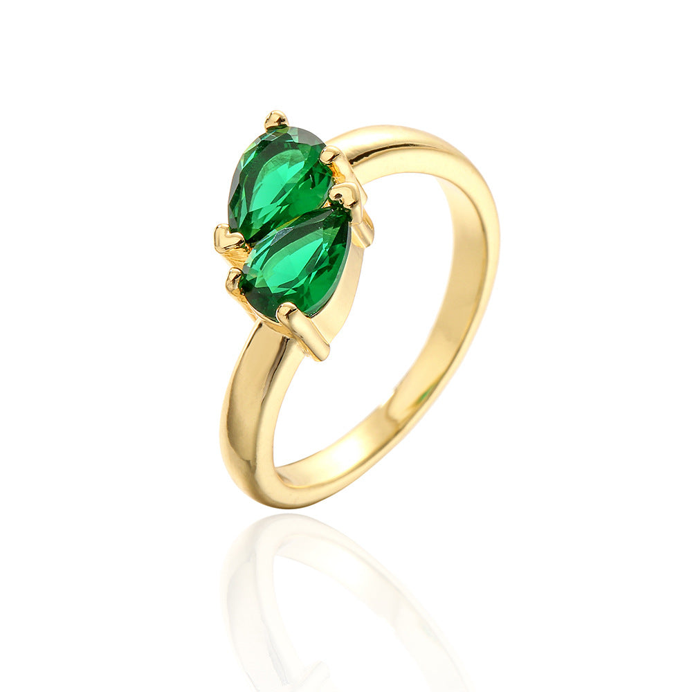 Minimalist Geometric Open Ring for Women with Copper Base Plated in 18K Gold and Micro-Paved Zirconia