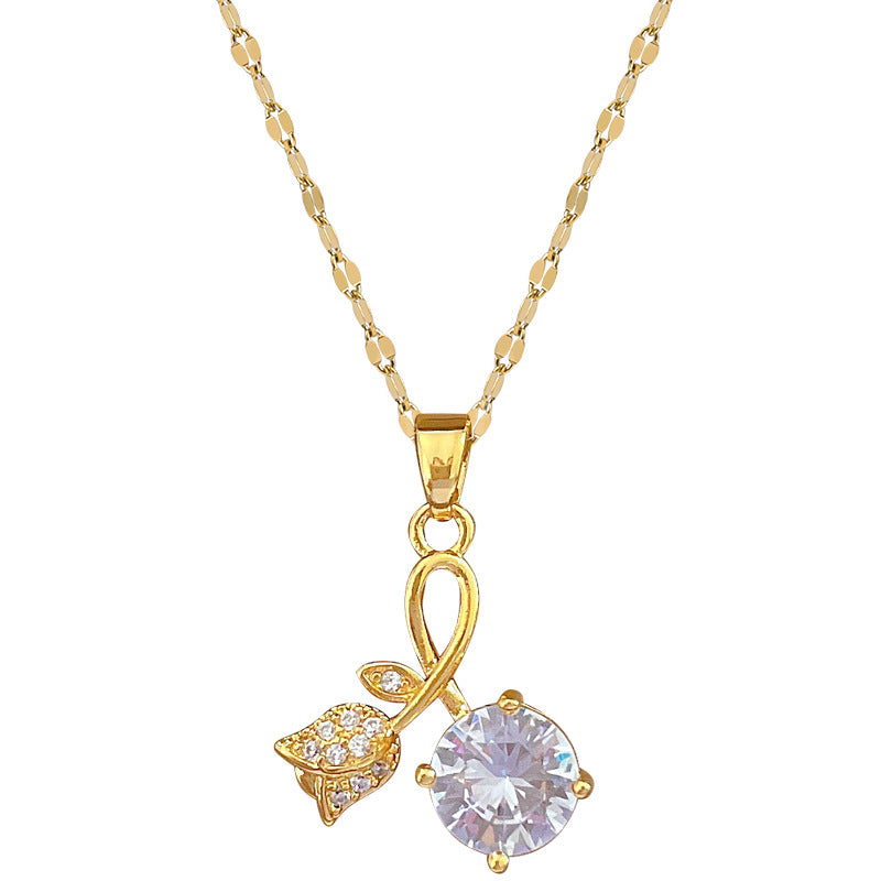 Collar de cadena de acero de titanio con colgante geométrico de pedrería dulce de lujo