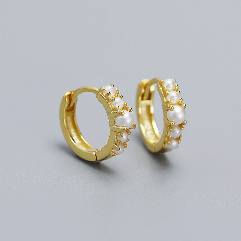 Luxury Elegant 925 Sterling Silver Round Geometric Pearl Plated Earrings