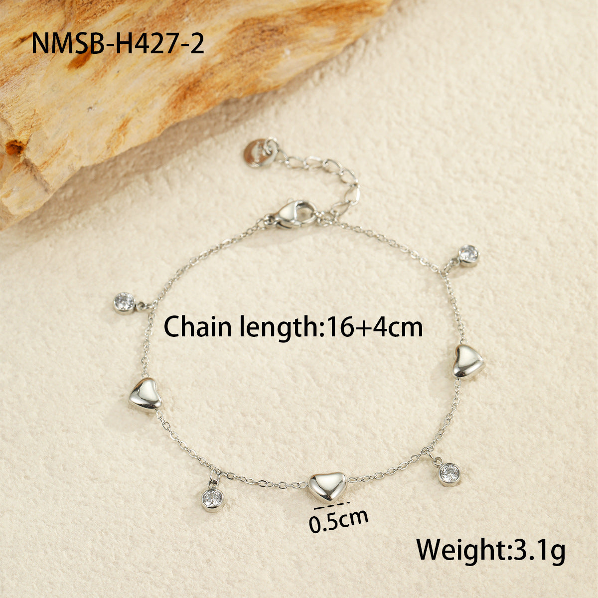 Minimalist Stainless Steel Heart-Shaped Zirconia Bracelet for Women with Plated Finish