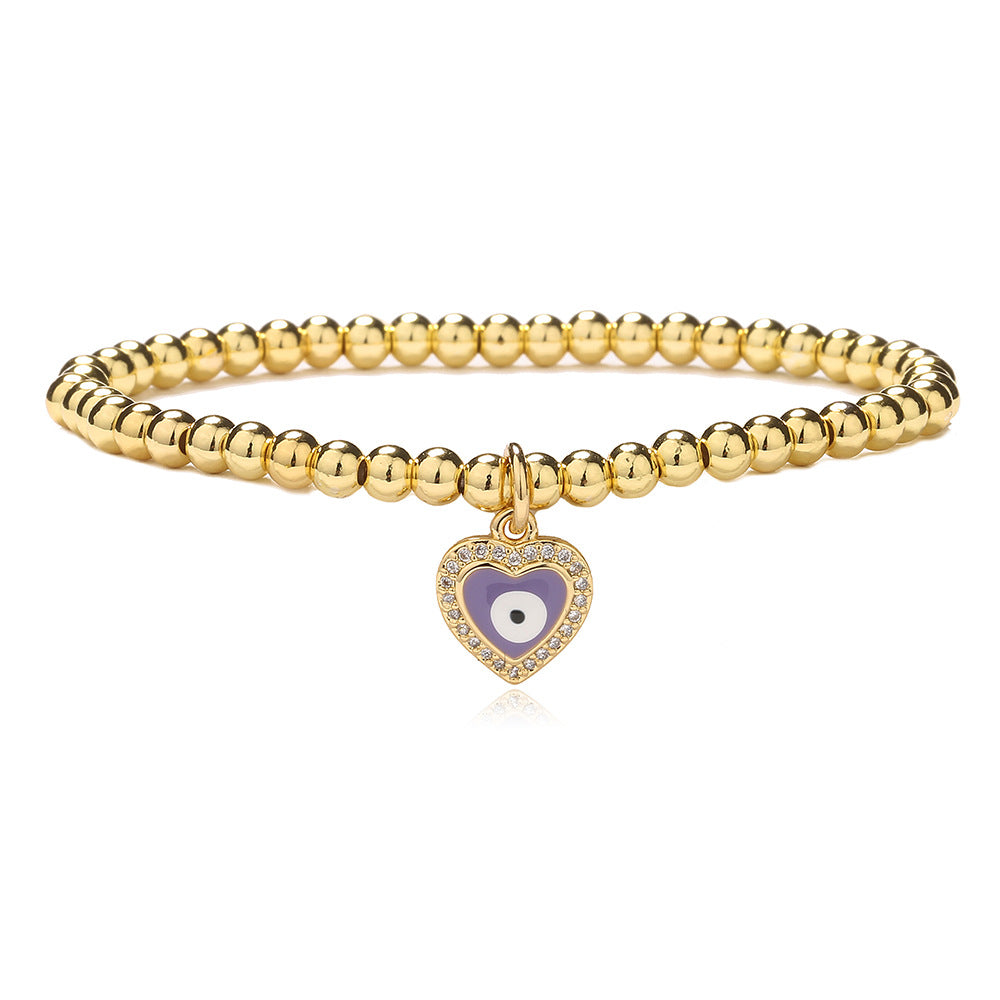 Minimalist Geometric Evil Eye Copper Bracelet for Women with Enamel Finish