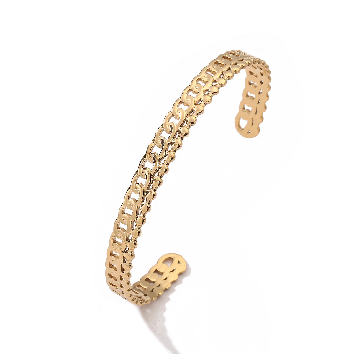 Minimalist Fashion C-Shaped Stainless Steel Bracelet for Women with 18K Gold Plating