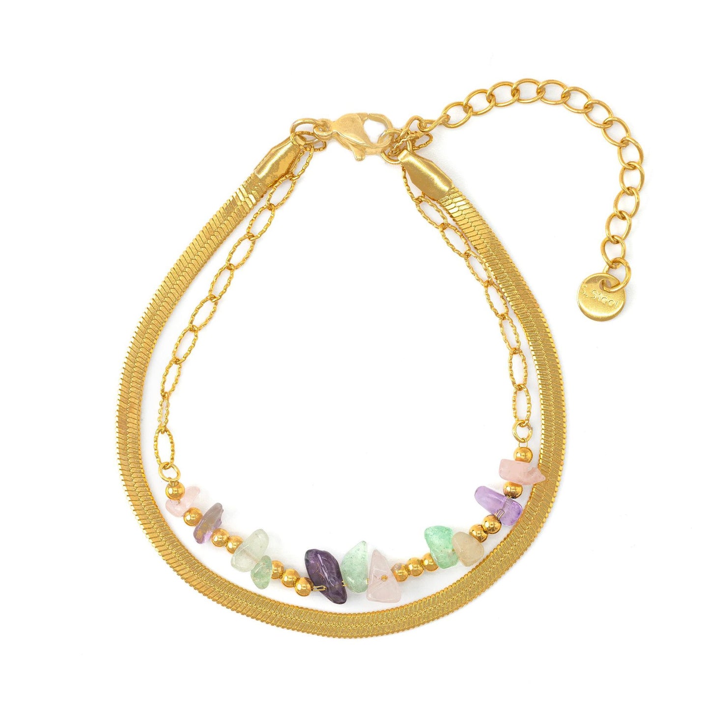 Bracciale da donna alla moda in acciaio inossidabile con geometria, placcatura in oro 18 carati e perline di pietra naturale