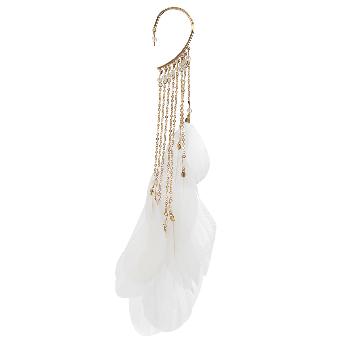 Pendientes colgantes largos de plumas con estilo geométrico para mujer con base de aleación y acabado chapado