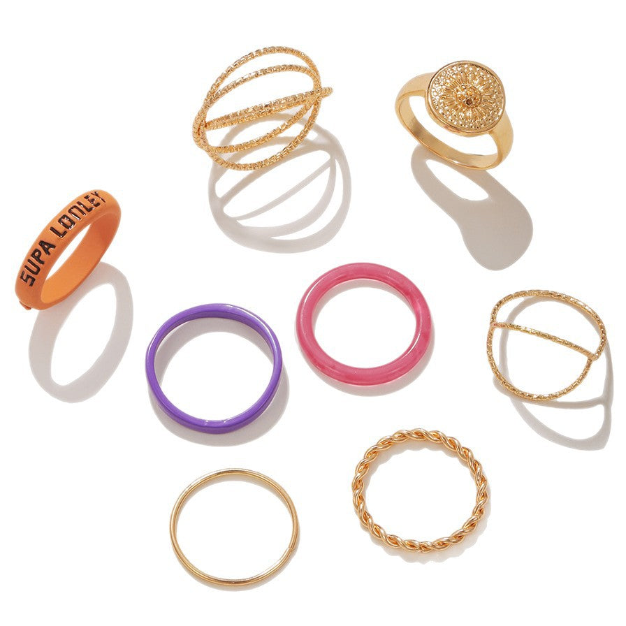 Vintage Gold Silver Tone Heart Geometric Alloy Plated Rope Ring Set for Unisex