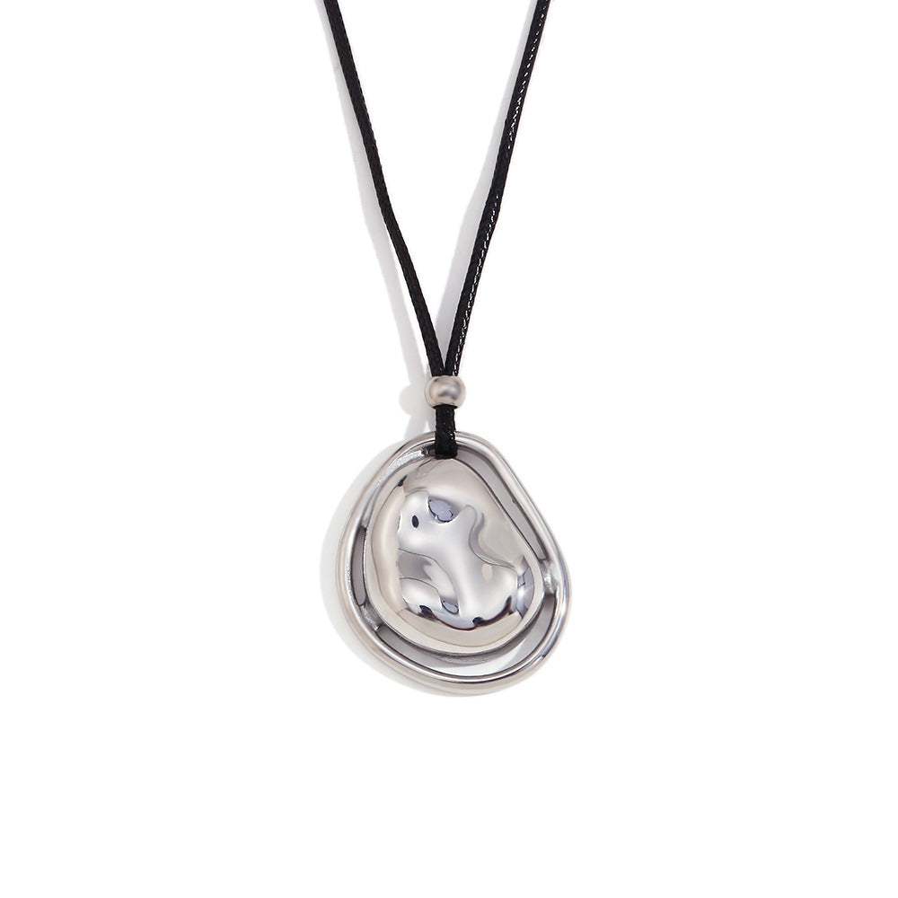 Collana Pendente Minimalista Geometrica in Acciaio Inossidabile con Placcatura in Oro 18K e Pietra Meteorite Irregolare da Donna