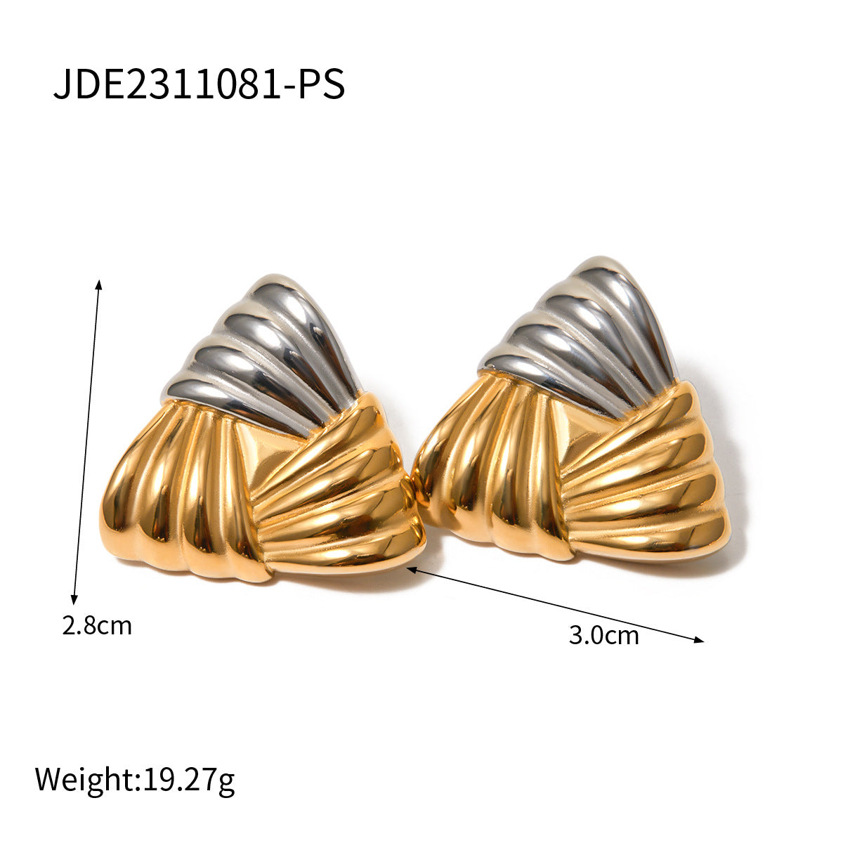 Pendientes Minimalistas Geométricos de Acero Inoxidable con Baño de Oro de 18K y Diseño Triangular de Textura Trenzada