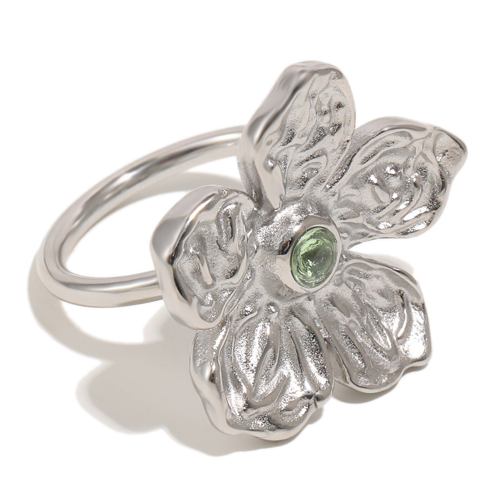 Vintage Elegant Floral Pattern Gold Plated Stainless Steel Ring for Women