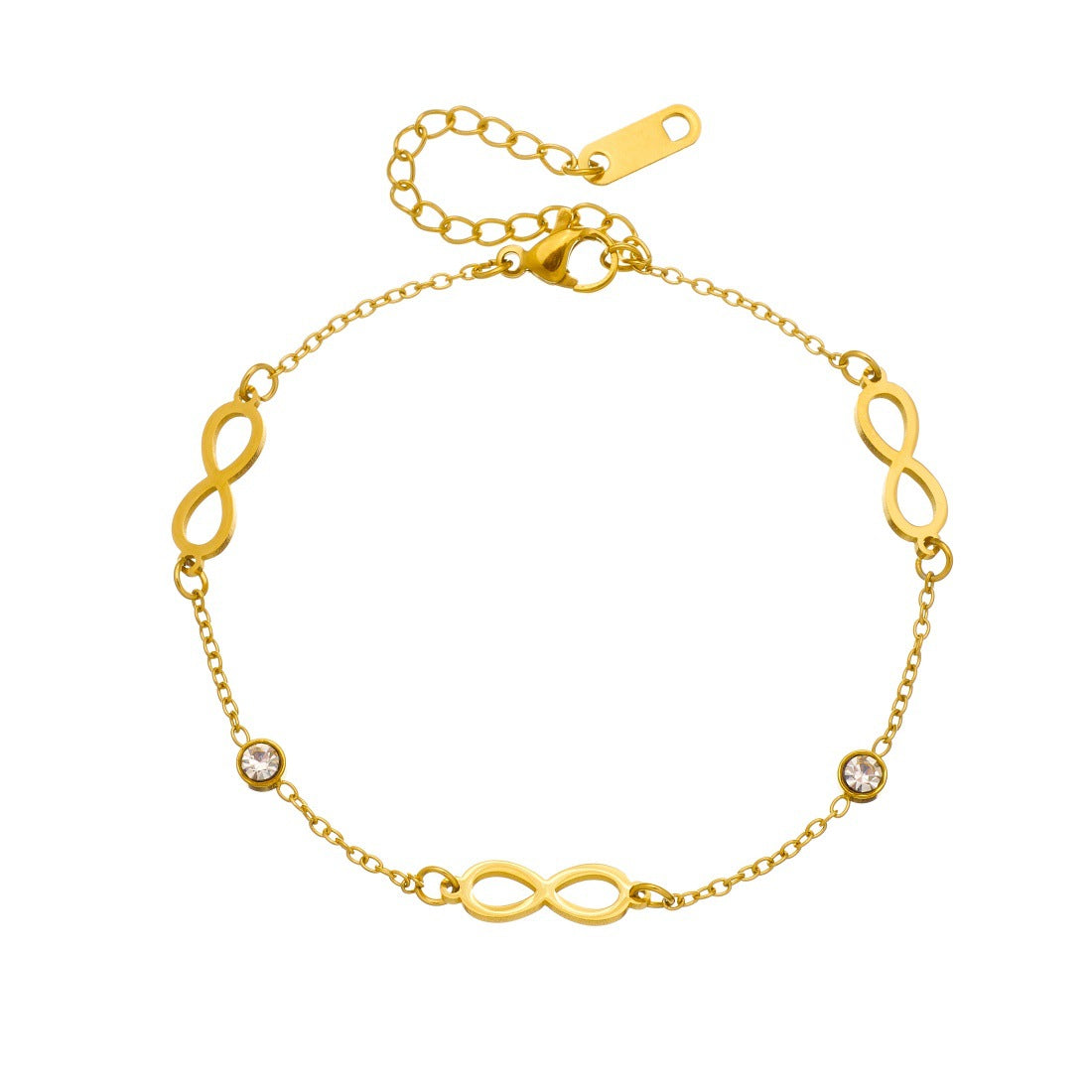 Minimalist Gold Plated Infinity Symbol Rhinestone Stainless Steel Bracelet for Women