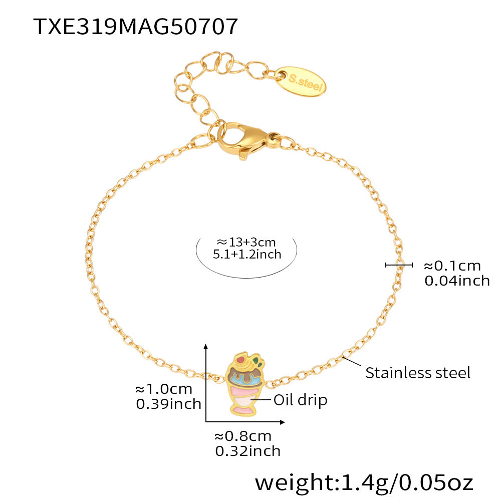 Cute Ice Cream Shaped Titanium Steel Necklace Set with Plated Finish for Kids, Includes Necklace and Bracelet